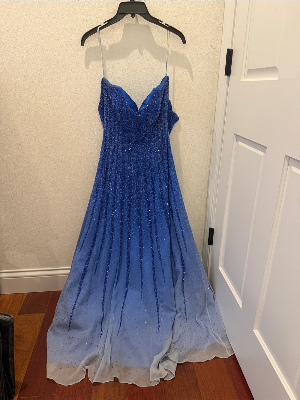 Strapless Sparkling Ombre Blue Evening Gown